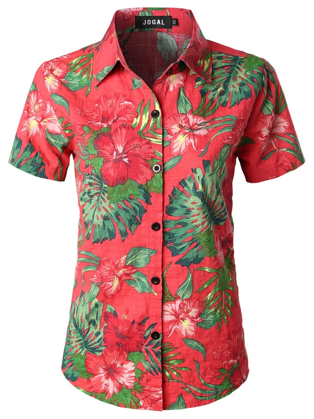 JOGAL Women's Floral Blouse Casual Button Down Short Sleeve Aloha